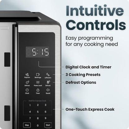 Chefman Microwave Oven - Compact 0.7 Cu. Ft. with 10 Power Levels & Child Safety Lock | Stainless Steel