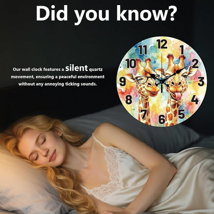 12 Inch Watercolor Giraffe Pattern Wall Clock | Silent Non-Ticking Decor