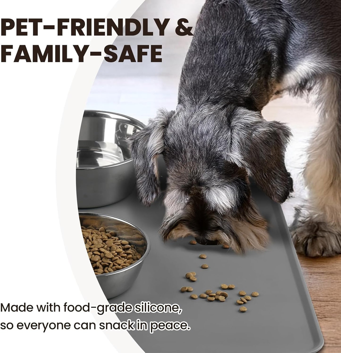 VIVAGLORY Dog Food Mat - Non-Slip Waterproof Silicone Bowl Placemat with Raised Edges | Grey, Small