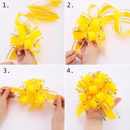 Forbinbo Gift Wrap Ribbon Pull Bows - Easy & Fast 6" Wide Yellow Bows for Christmas & Gift Decoration