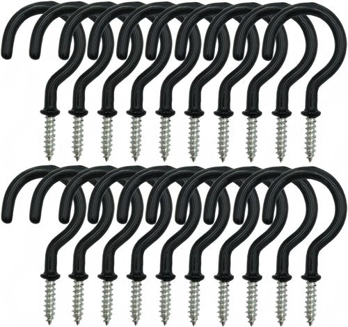 24 Pack Heavy Duty Ceiling Hooks by [Brand Name] | 2.2 Inch Black Vinyl Coated Plant Hangers for Indoor & Outdoor Use