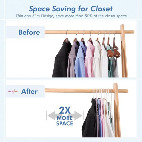 HOUSE DAY White Plastic Hangers - Durable 50 Pack with Built-in Hooks | Space-Saving Clothes Organizer