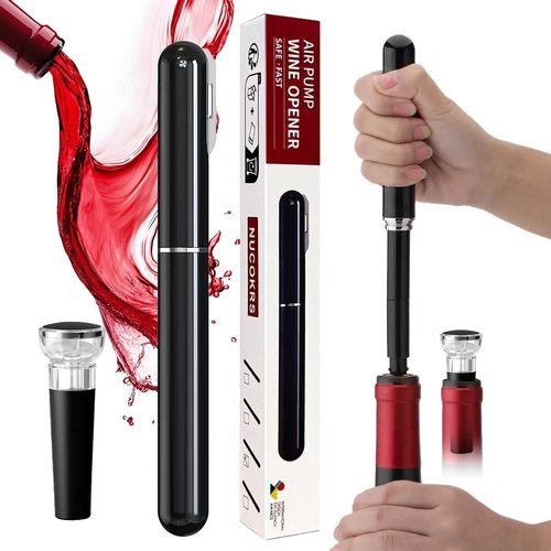Air Pressure Wine Opener & Vacuum Stopper Set - NUCOKRS Pen Style Corkscrew with Foil Cutter, Opens in 3-7 Pumps, Preserves Wine Freshness, Idea Gift for Wine Lovers