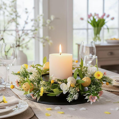 MOYEE Candle Holder Centerpiece - Black Metal Design with Artificial Flowers | 14-Inch Versatile Table Decor