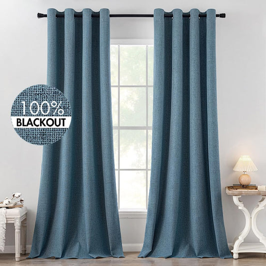 MIULEE Blackout Curtains - Linen Texture Thermal Insulated Drapes | Dusty Blue, 52x120 Inch (2 Panels)