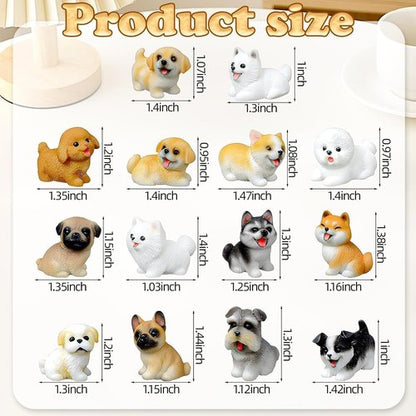 Exasinine 14PCS Mini Dog Figurines - Hand-Painted Realistic Resin Puppies for Cake Toppers & Home Decor