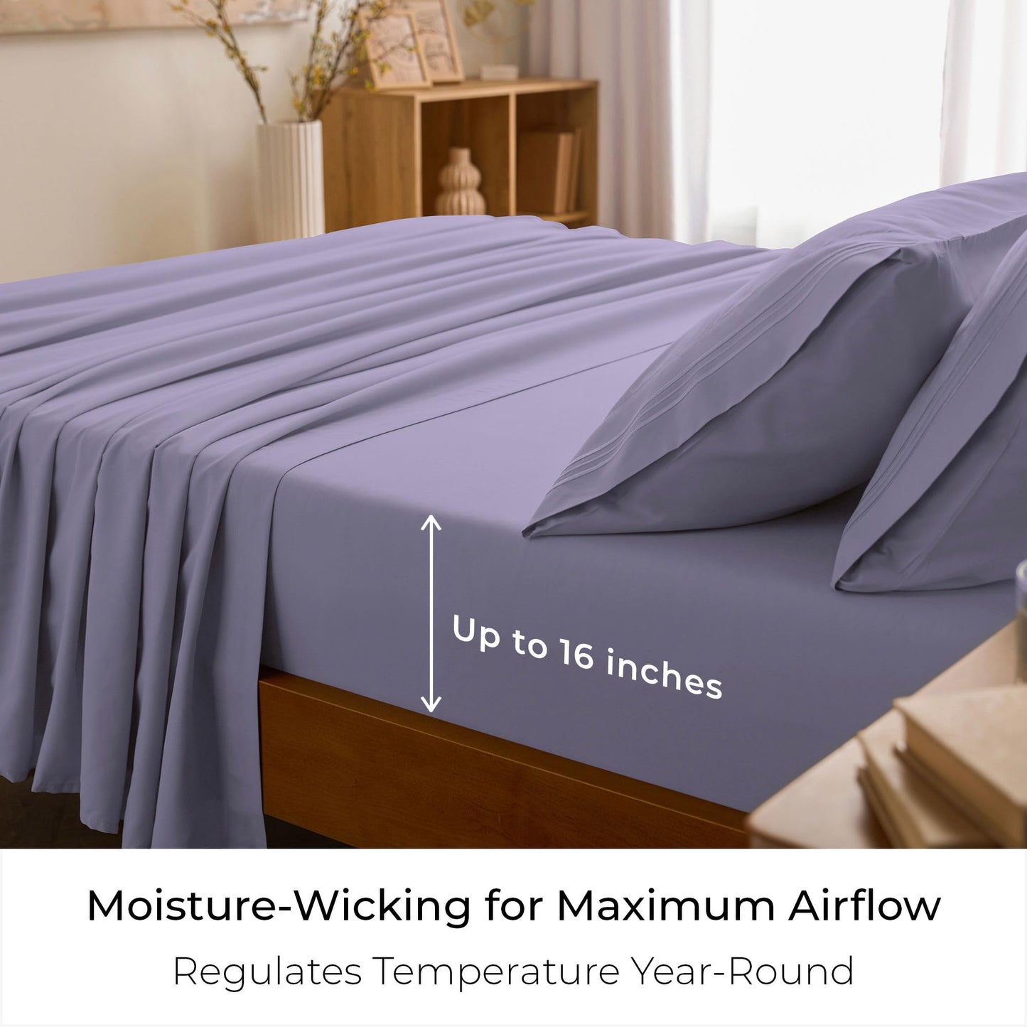 Mellanni Queen Sheets Set - 4 PC Iconic Collection Bedding - Hotel Luxury, Extra Soft, Cooling Bed Sheets - Wrinkle, Fade, Stain Resistant (Queen, Violet)