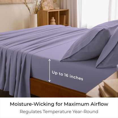 Mellanni Queen Sheets Set - 4 PC Iconic Collection Bedding - Hotel Luxury, Extra Soft, Cooling Bed Sheets - Wrinkle, Fade, Stain Resistant (Queen, Violet)