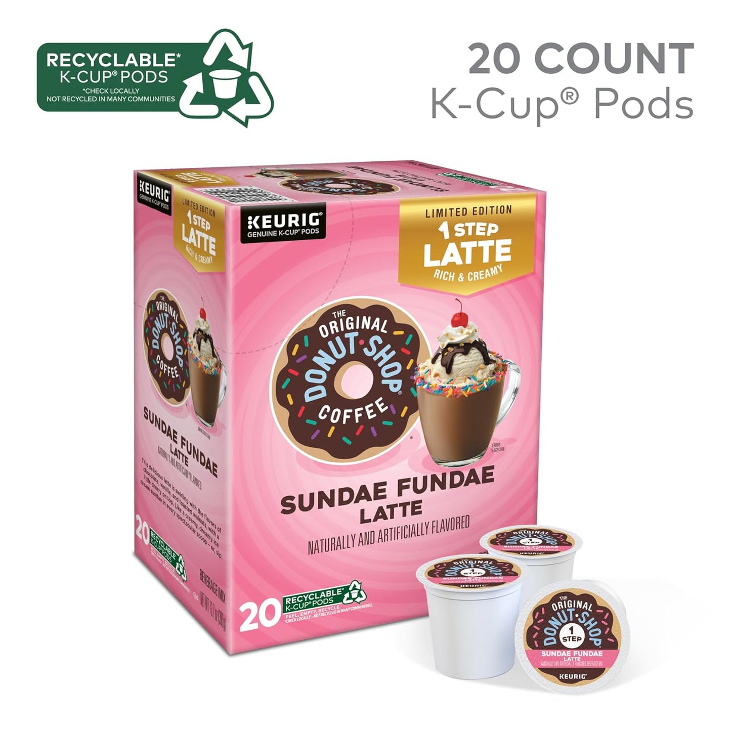 Original Donut Shop | Sundae Fundae One-Step Latte K-Cup Pods - 20 Count for Keurig