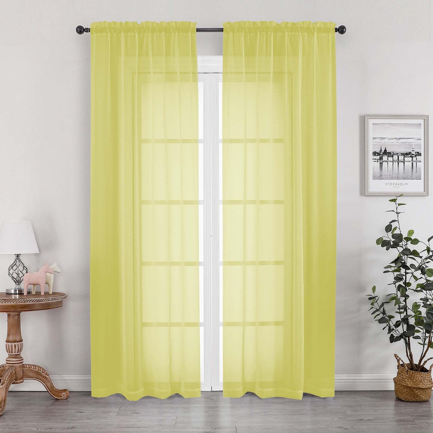 OWENIE Lemon Sheer Curtains 84 Inches Long for 2 Panels Set, Solid Light Filtering Voile Sheer Curtains for Living Room Bedroom, Modern Rod Pocket Lemon Curtain, 2 Pcs Total 84 Width 84 Long