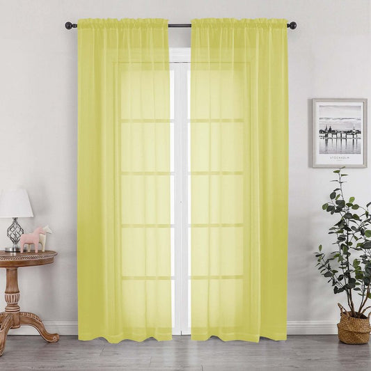 OWENIE Lemon Sheer Curtains 84 Inches Long for 2 Panels Set, Solid Light Filtering Voile Sheer Curtains for Living Room Bedroom, Modern Rod Pocket Lemon Curtain, 2 Pcs Total 84 Width 84 Long