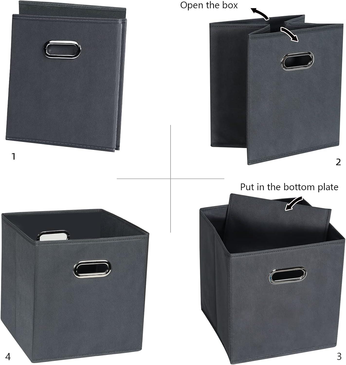 Skiennix Fabric Cube Storage Bins - Foldable Organizer with Dual Handles | Set of 6, Gray