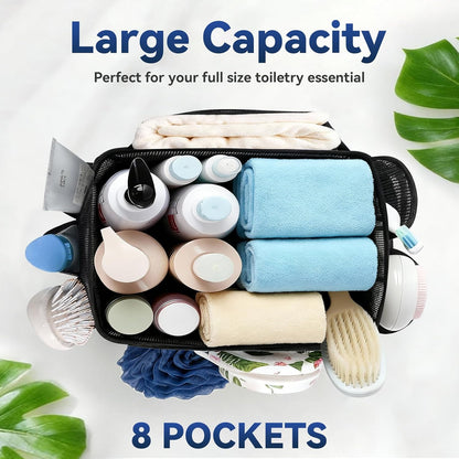 YASONIC Mesh Shower Caddy - Portable 8-Pocket Shower Bag with Double Handles | Black for Dorm & Gym Essentials