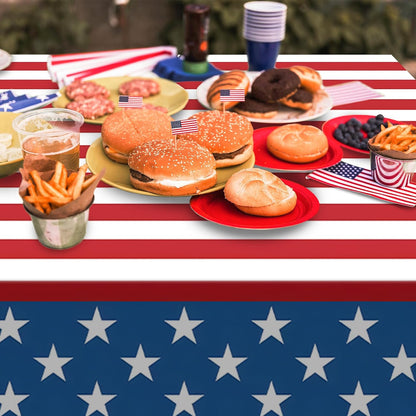 Patriotic Plastic Tablecloth by [Brand Name] - 3-Piece American Flag Design | 54 x 108 Inch Disposable Rectangle for 4th of July & Memorial Day