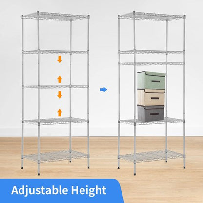 BestOffice 5-Tier Wire Storage Shelves - Heavy-Duty Metal | 14x24x60 Chrome | No-Tool Assembly, Holds Up to 750 lbs | Perfect for Home & Garage