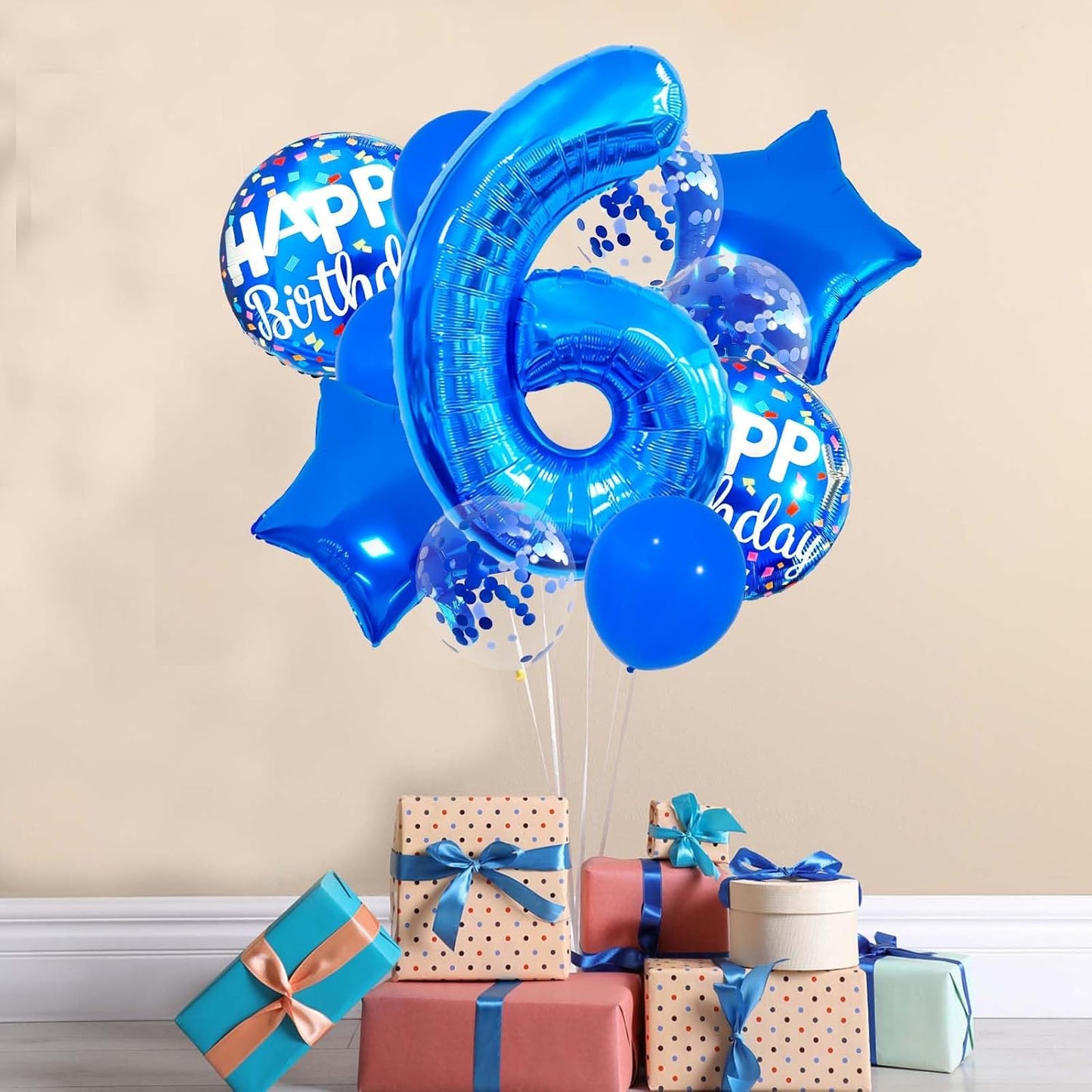 Skiennix 6 Balloon Number - Dark Blue Confetti Latex Balloon for Kids' Birthday Party Decor