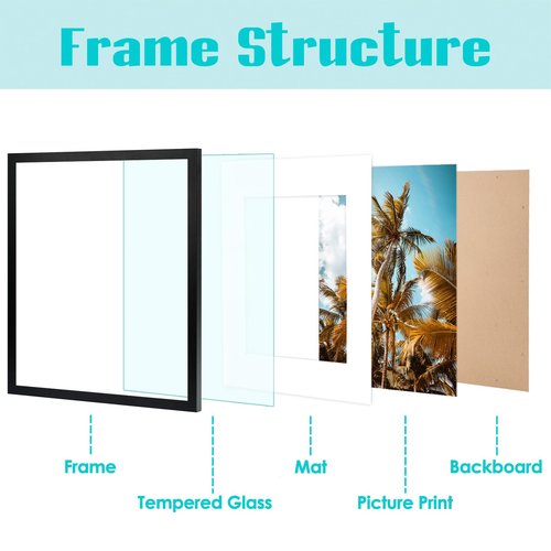Frametory, 16x20 Black Picture Frame - Display Pictures 11x14 Photo with Mat - High Definition Real Glass- Wide Molding (16x20, Black)