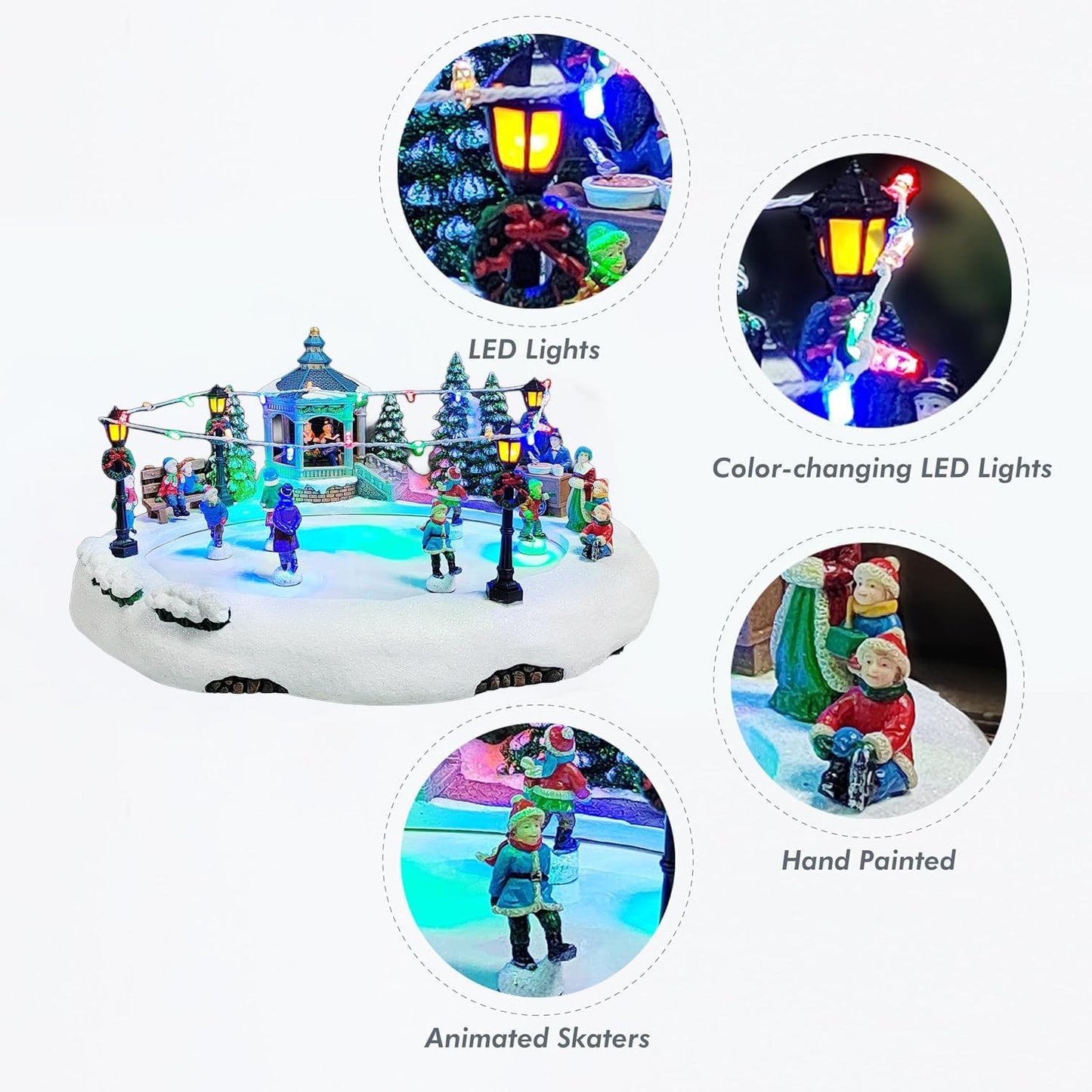 Moments In Time Animated Skating Pond | 7.28” LED Christmas Village Display with Moving Skaters & Music