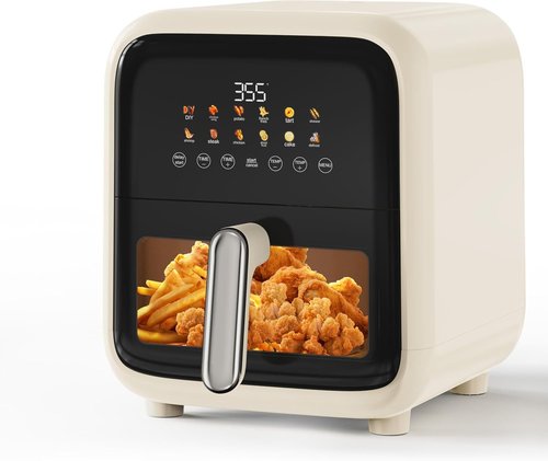 Fullwill Air Fryer - 7.5QT Multi-Function Cooker with Visible Window & Nonstick Basket | 1700W, Creamy White