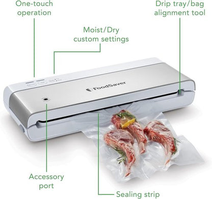 FoodSaver Compact Vacuum Sealer Machine - Airtight Food Storage & Sous Vide Bags, White