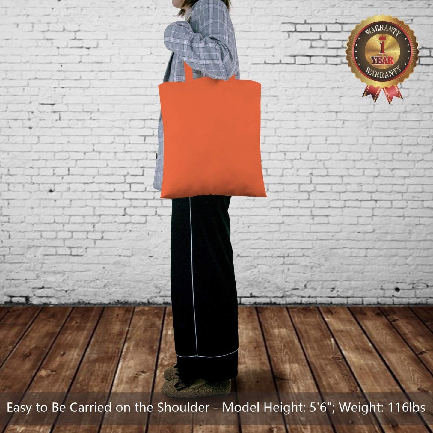 TOPDesign 16"x15" Orange Cotton Tote Bags - 6-Pack Lightweight Reusable Grocery Bags for DIY & Promotions
