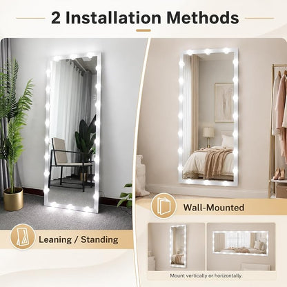 Full Length Mirror with Lights - 63 x 24 Inch, 3 Color Modes, Silver Variation
