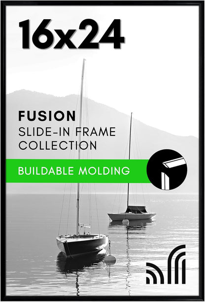 Americanflat 16x24 Poster Frame - Polished Front Cover & Slide-In Design - Black Fusion Collection