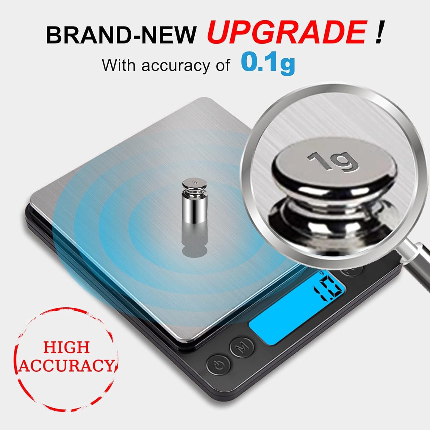 YONCON Digital Kitchen Scale - High Accuracy 3000g/0.1g Mini Pocket Scale with Tare Function & LCD Display