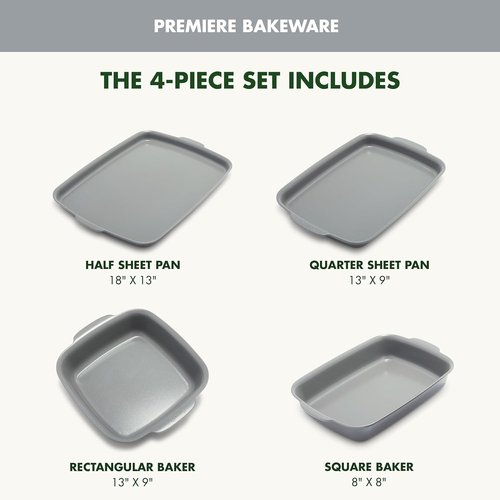 GreenPan Premiere Bakeware Set - Healthy Ceramic Nonstick 4-Piece | PFAS-Free, Oven Safe to 600°F, Gray