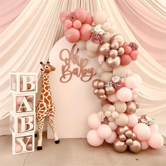 Winrayk Rose Gold Balloons | Floral Baby Shower Decorations Kit for Girls - Pink Balloon Arch & Letter Boxes