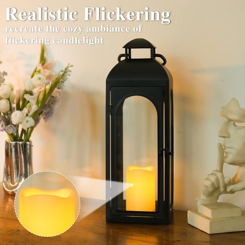 20 Inches Metal and Stainless Steel Glass Decorative Lantern with Electronic Wax Effect - Indoor/Outdoor Decorative Lighting, Handcrafted Aesthetic, Perfect for Home, Parties, and Holiday Decor