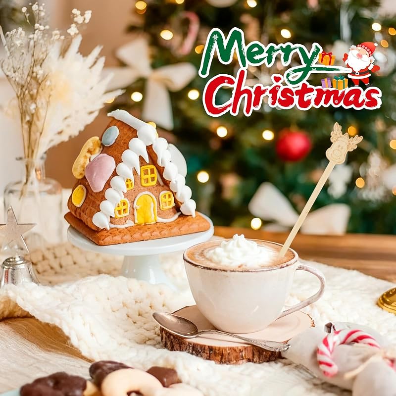 Christmas Bamboo Coffee Stir Sticks 50pc Pack - 7in Stirrers with Santa/Tree Designs (Variation: Christmas+50PCS)