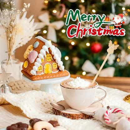 Christmas Bamboo Coffee Stir Sticks 50pc Pack - 7in Stirrers with Santa/Tree Designs (Variation: Christmas+50PCS)