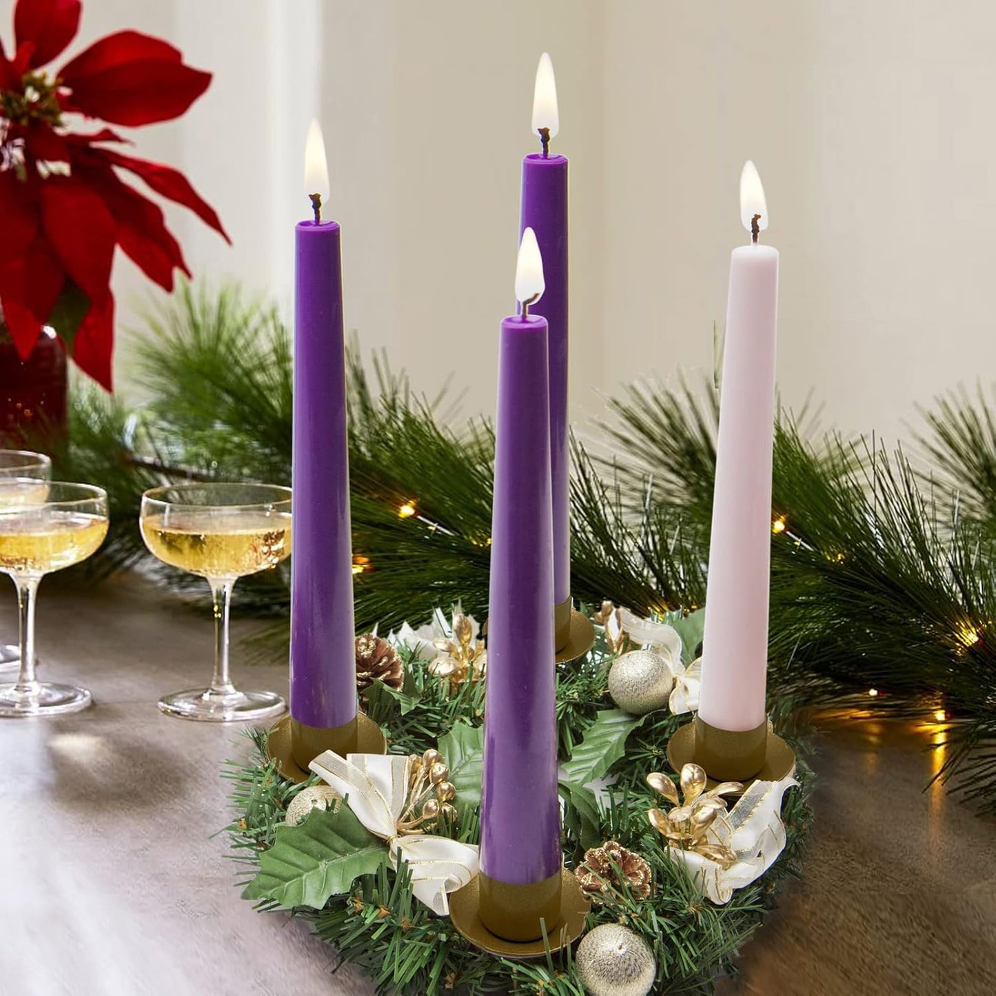 SHMILMH Advent Wreath Candle Holder - Elegant Gold Candle Ring for Christmas Centerpiece Decor