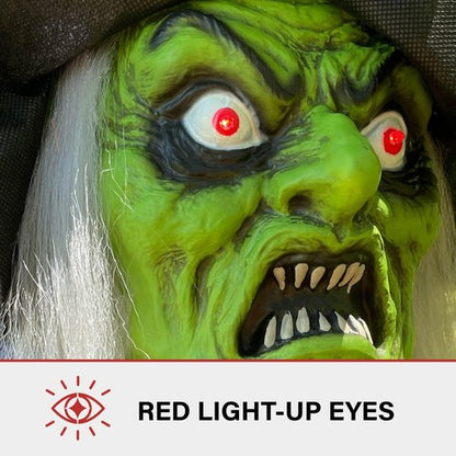 Haunted Hill Farm Talking Witch Tree Hugger with Light-Up Eyes and Attached Ropes, Halloween Prop for Battery Operated Scary Outdoor Halloween Decorations, Spooky Halloween Fright Props
