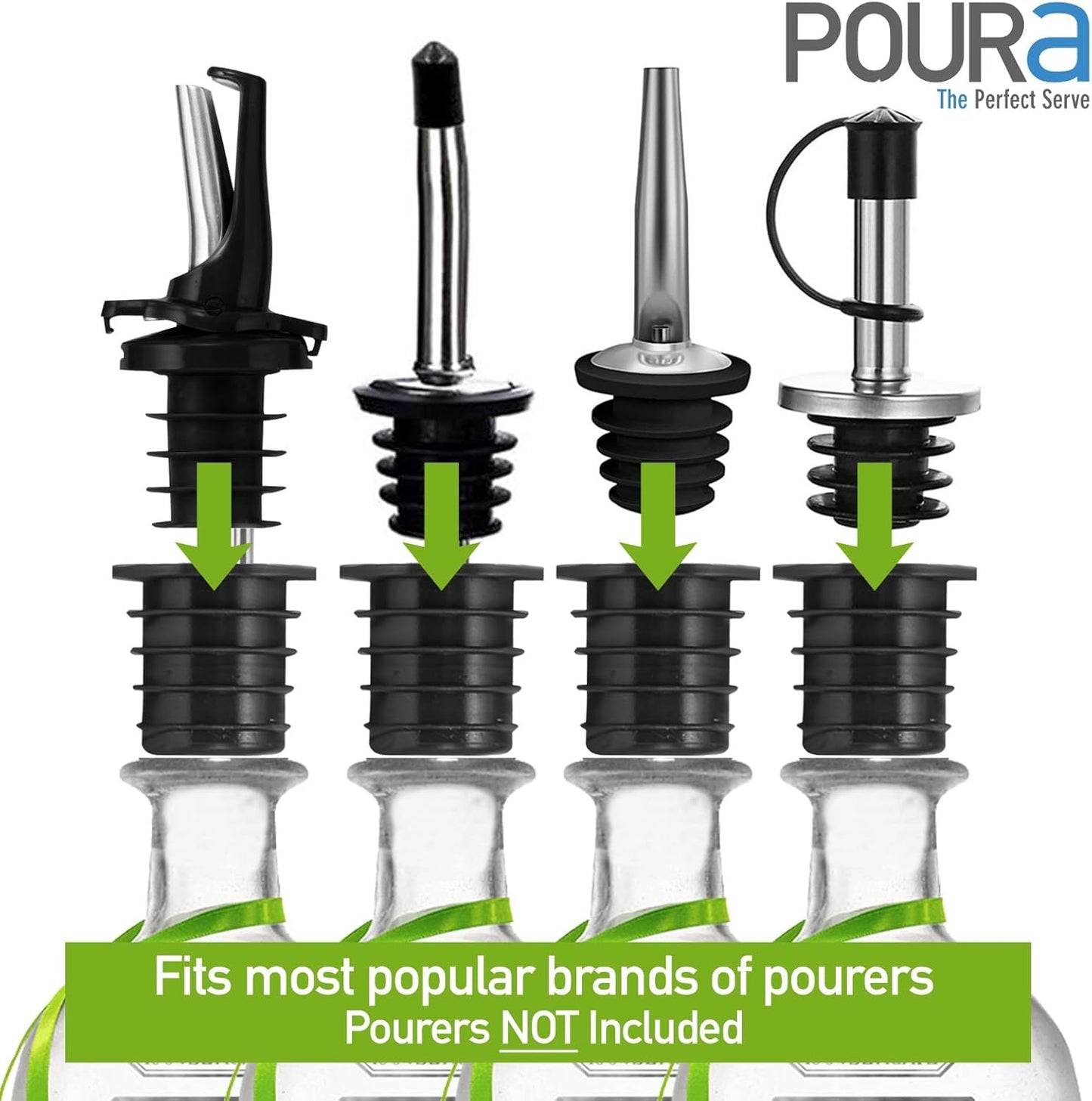 Poura Liquor Pourer Adapters 6 Pack – BPA-Free Natural Rubber – Fits Large Bottles up to 1 Inch Neck – Convert Oil or Liquor Pour Spouts – Secure Fit for XL Bottles – Black