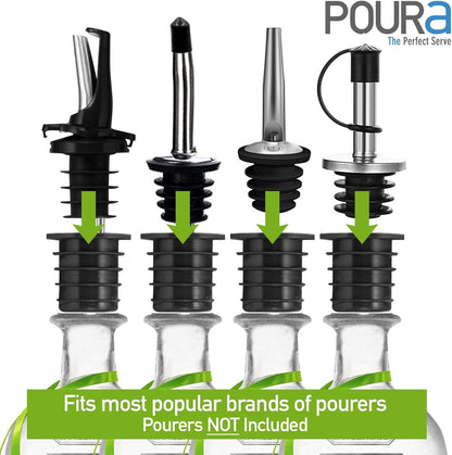 Poura Liquor Pourer Adapters 6 Pack – BPA-Free Natural Rubber – Fits Large Bottles up to 1 Inch Neck – Convert Oil or Liquor Pour Spouts – Secure Fit for XL Bottles – Black