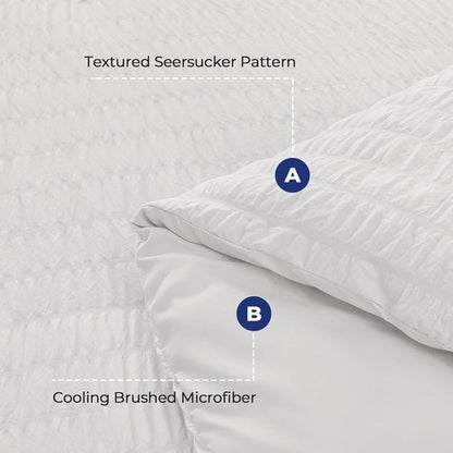 HYMOKEGE White Queen Comforter Set - 7-Piece All-Season Luxury Bedding Set with Sheets & Pillowcases