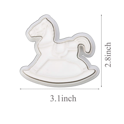 Mostop 3D Cookie Cutter with Rocking Horse Stampers Baby Shower Cake Mold Fondant Decorating Tools DIY Mold for Sugar Craft Baking Mould Kids' Birthday Party Kitchen Tools