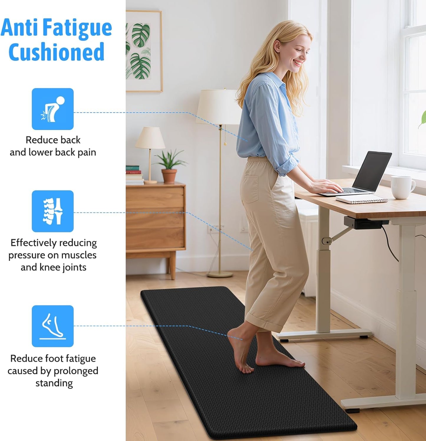 StepLively Kitchen Mats - Cushioned Anti-Fatigue Non-Slip Rugs Set | 2 PCS, 17.3"x30" & 17.3"x47", Black
