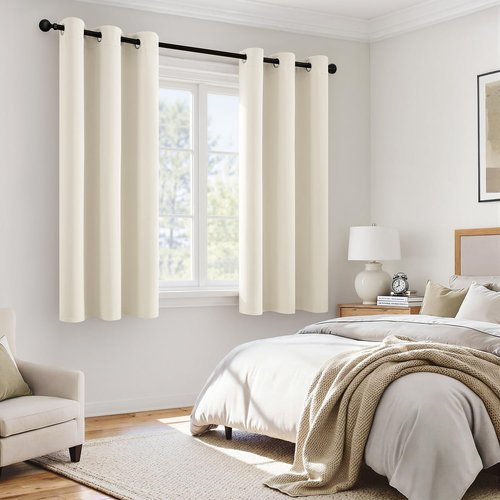 MIULEE Cream 100% Blackout Curtains for Bedroom 63 Inch Long, 2 Thick Layers Thermal Insulated Black Out Window Curtains with Black Liner, Noise Reducing Grommet Living Room Drapes 2 Panels Set Ivory