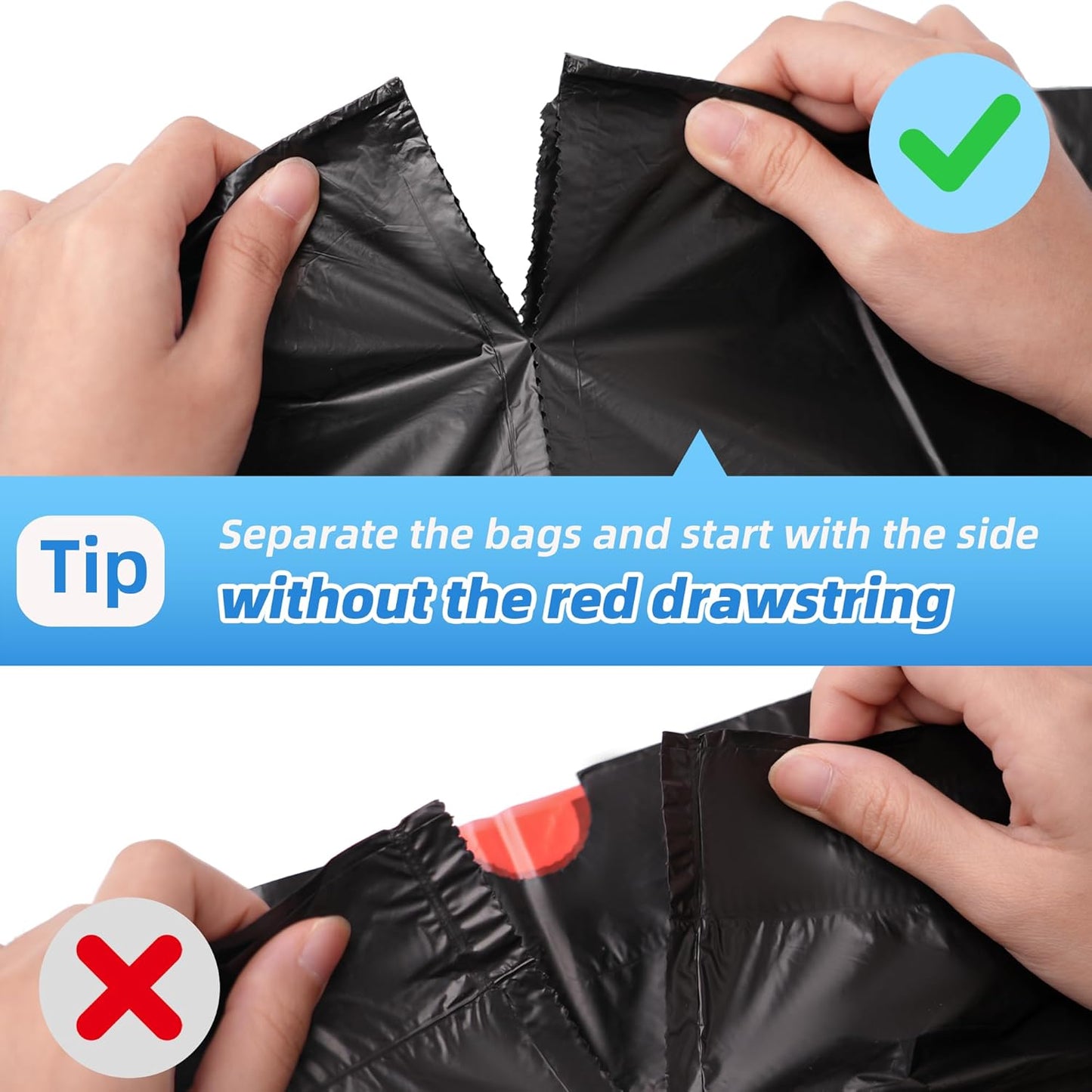 Skiennix Heavy-Duty Kitchen Trash Bags - Red Drawstring, Unscented, 20 Gallon, Pack of 20