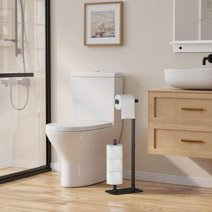 Kitsure Toilet Paper Holder - Rustproof Free Standing Design for 4 Rolls | Stable Non-Slip Base, Black