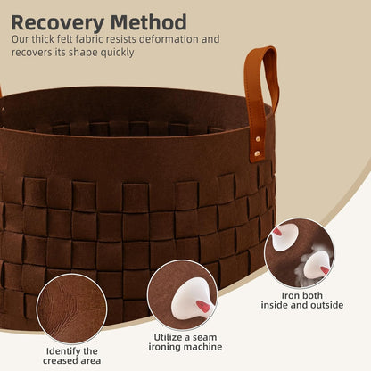 BOLDMONKEY Laundry Basket - Large Felt Fabric Hamper with Leather Handle | 20" x 20" x 11.8" - Brown