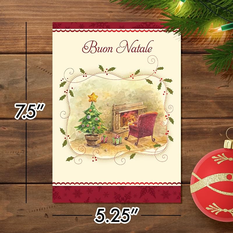 Italian Christmas Greeting Cards Pack – 6, Buon Natale with Red Foil Embossing
