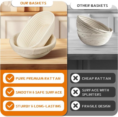 Dimpola Banneton Bread Proofing Basket Set - Handmade Rattan Sourdough Bowl | Round Design