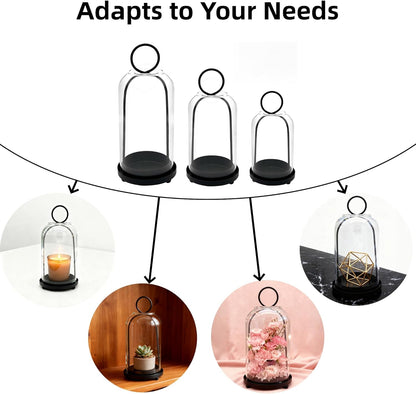 Skiennix 3 Pack Metal Candle Holders - Versatile Black Candlestick Holders with Glass Domes | 5.5", 4.7", 3.9" Wide