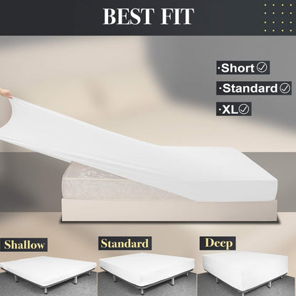 Soft Stretch Queen Size Fitted Sheet - Cozy Jersey Knit, 4-Way Stretch, Deep Fit (5"-16") | White