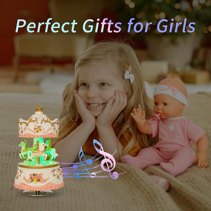 Skiennix Carousel Music Box - Colorful LED Lights & Luxury Horse Figurines | Perfect Gift for Kids