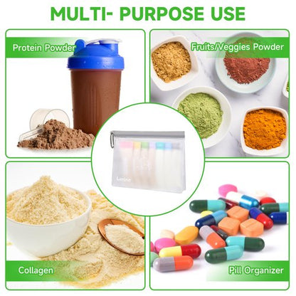 Protein Powder Travel Container Set, Reusable Protein Powder Container To Go, 21Pcs Single Dose Bags & 3Pcs Large Zip Bags, Portable Supplement Storage Containers with Funnel, Spoon